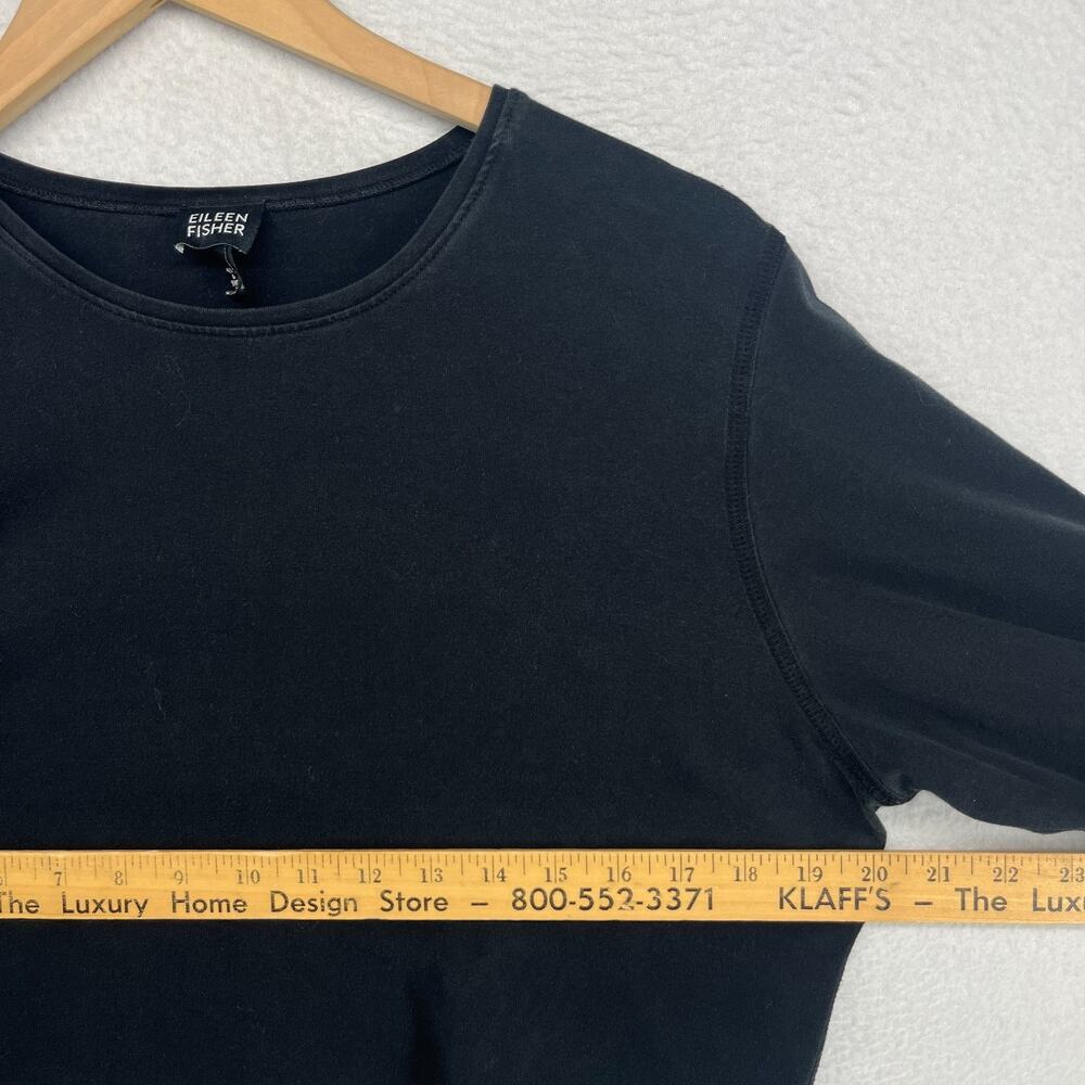 EILEEN FISHER Top L Organic Cotton Stretch Jersey Long Sleeve Washed Black USA - Picture 7 of 9